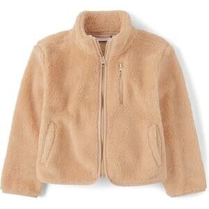 The Children's Place Girls' Cozy Sherpa Full-Zip Jacket (5/6 Small)Tan/Beige NWT